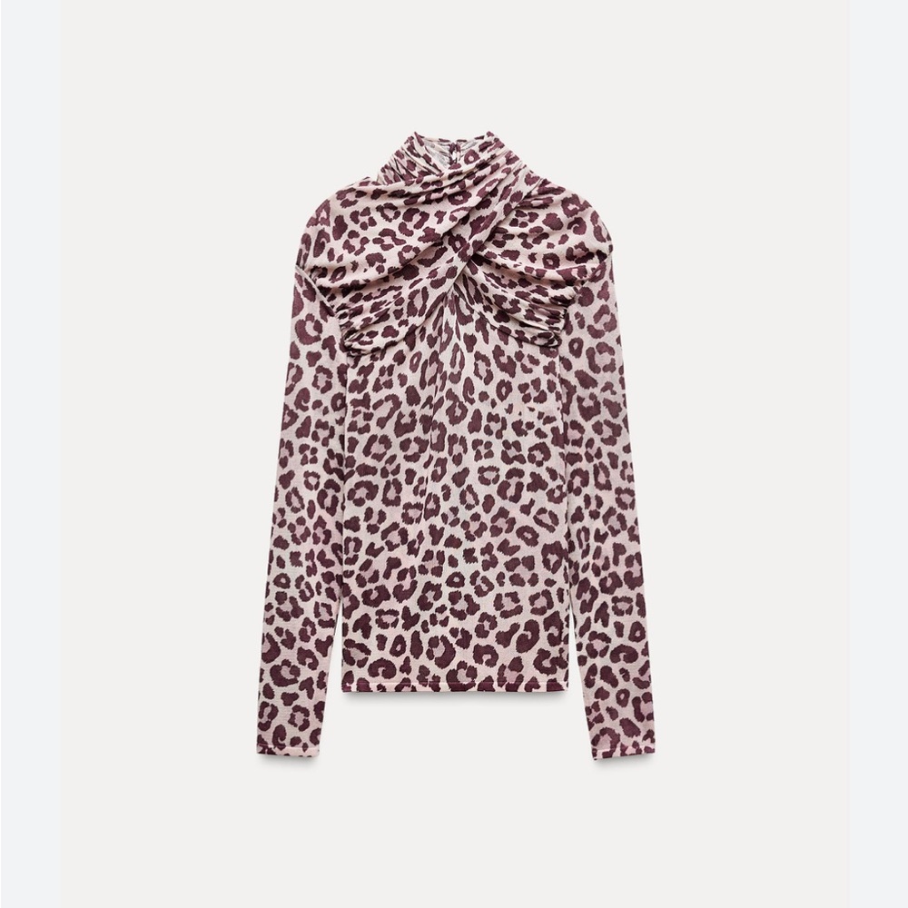 Zara Animal Print Knit Top - Purple and Cream